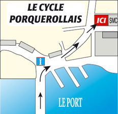 Venir au Cycle Porquerollais depuis le port de l'île de Porquerolles